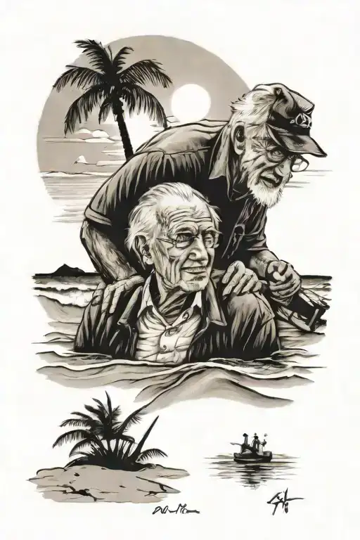 Me And My Grandpa On A Beach Sunset