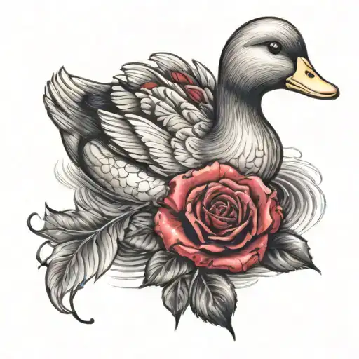 Rubber Duck With A Red Rose And Amythest