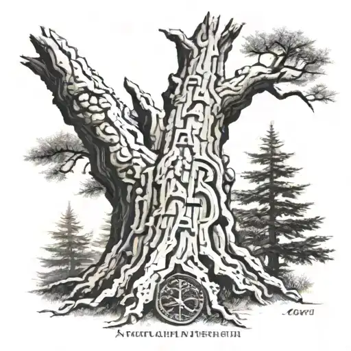 Tree Bark With Appalachian Trail Logo Carved Stone Work Font