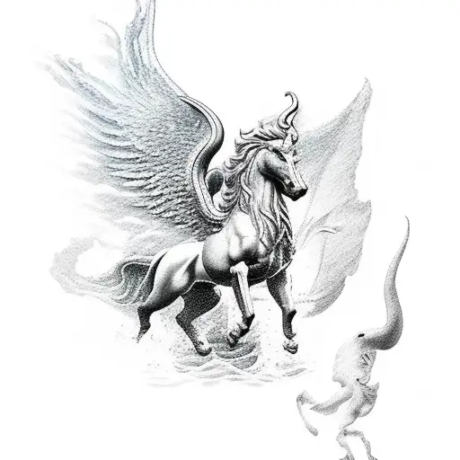 Poseidon Surrounded With Water With A Pegasus Underneath