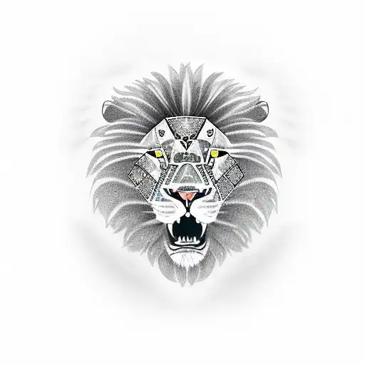 A Minimalist Tattoo Of A Lion Surrounded By Diamonds