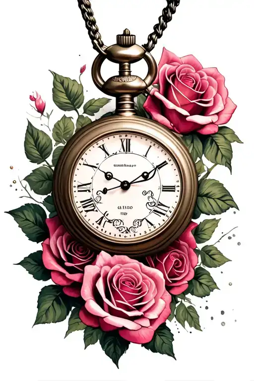 Roses Intertwined Pocket Watch To The Right