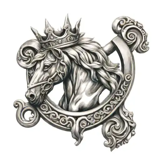 Metal Horse Shoe With Crown Hanging