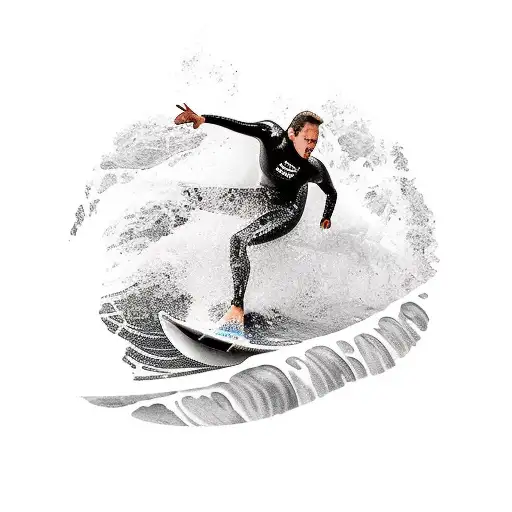 A Surfer Riding A Massive Wave With A Mountain Backdrop