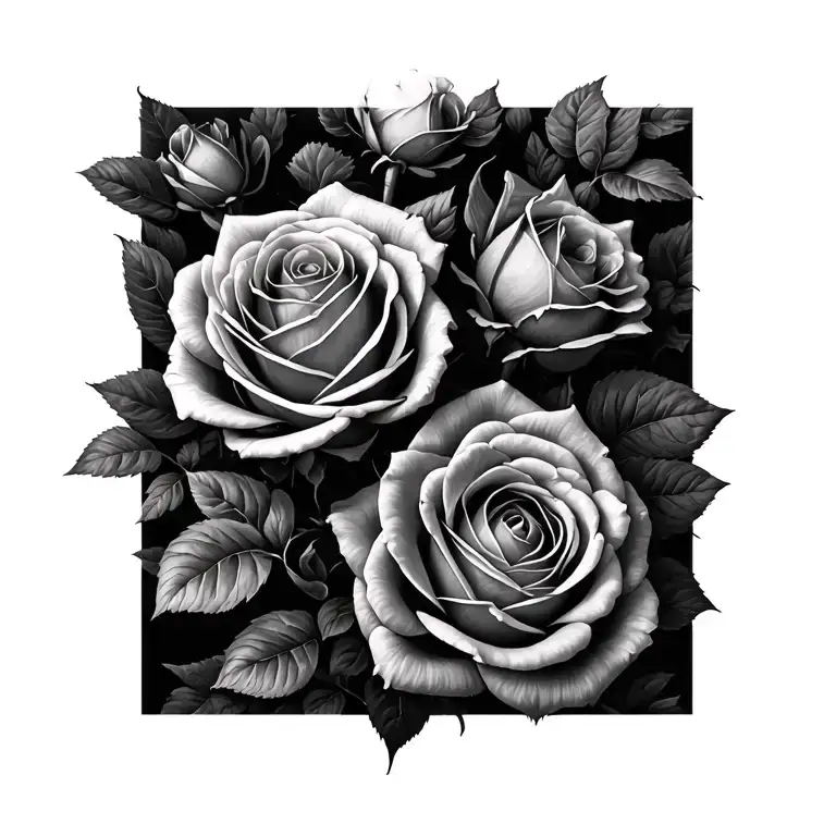 A Detailed Black And Grey Garden Of Roses