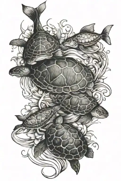 Koi Fish And Turtles Swimming