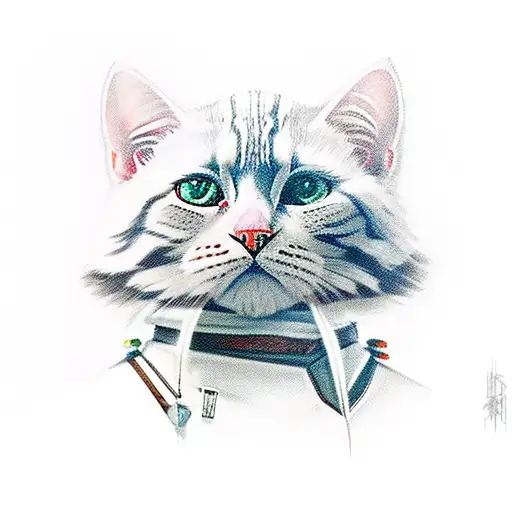 Grogu From The Mandalorian Combined With A White Tabby Cat