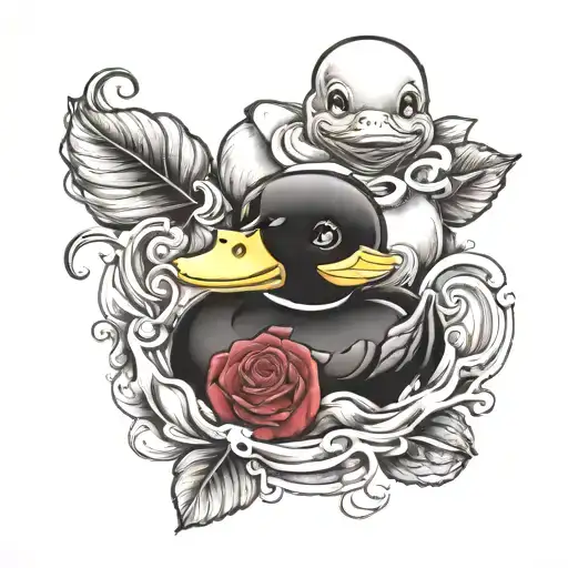 Rubber Duck With A Red Rose And Amythest