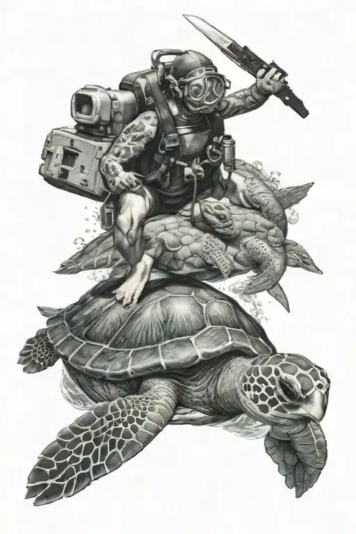 Diver And Turtle