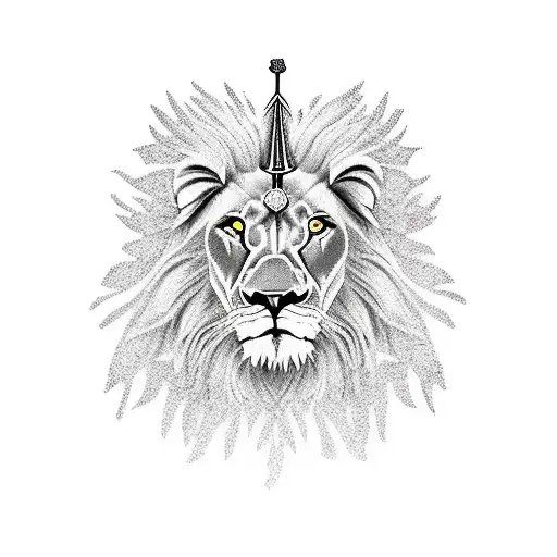 Lion With Three Crosses And Thorn Crown On Its Head