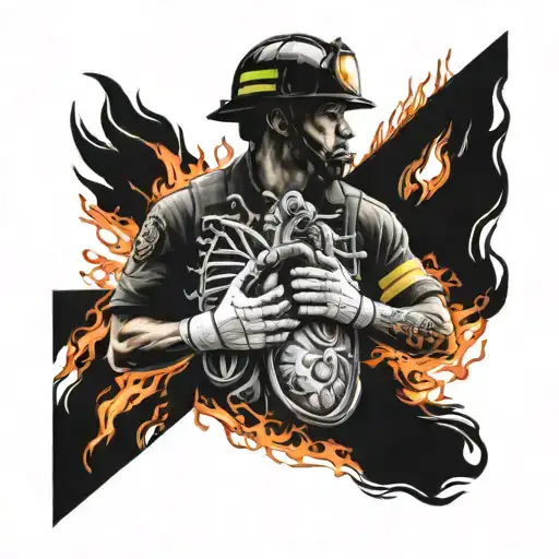Firefighter Battling Flames With Bio Mech Heart In Chest