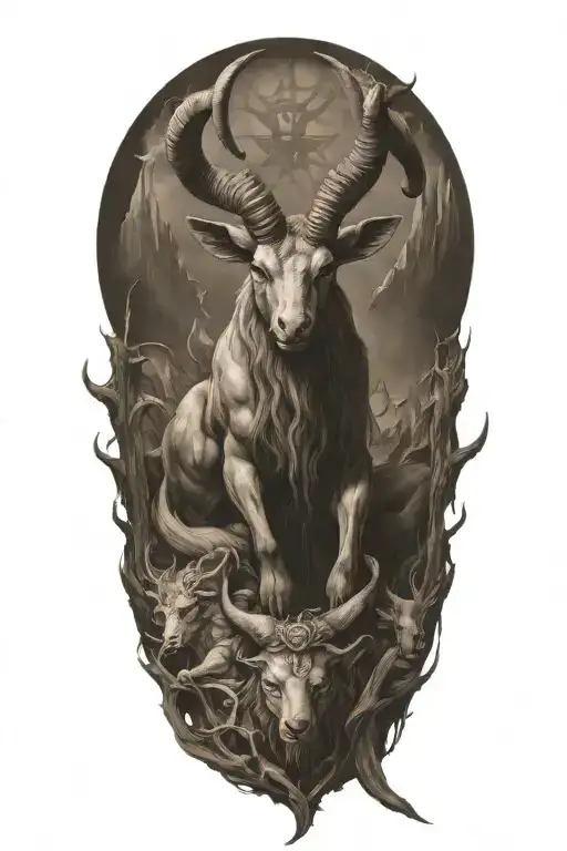 Baphomet Surrounded By Mythical Animals