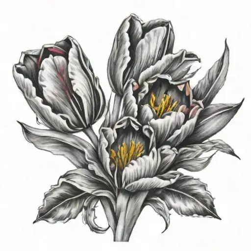 Realistic Tulips Black And Grey With A Bright Colored Serape Intertwined