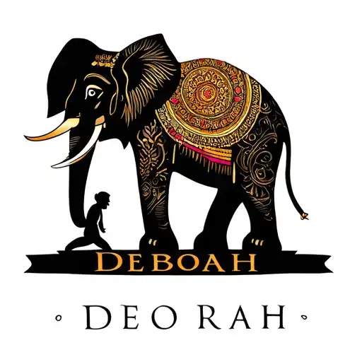 Hindu Elephant With A Silhouette Of A Person & The Name Deborah Under It