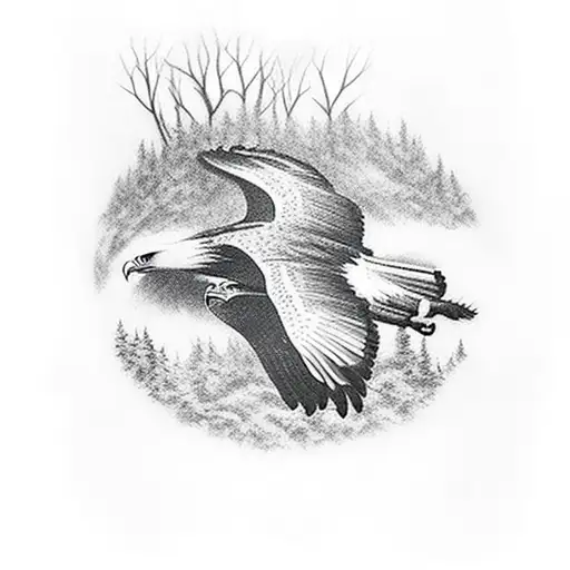 Eagle Flying And A Deer In A Forest