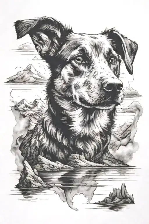 A Dog Surrounded By Mountains In The Background