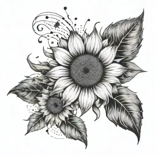 Single Sunflower With Capricorn And Libra Constellations In The Middle