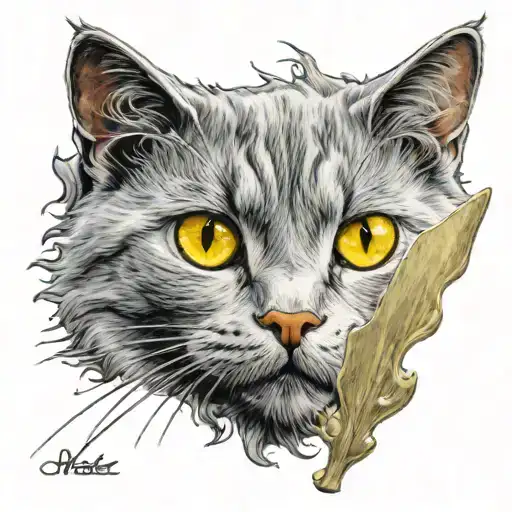 Scottish Paddle Gray Cat With Yellow Eyes