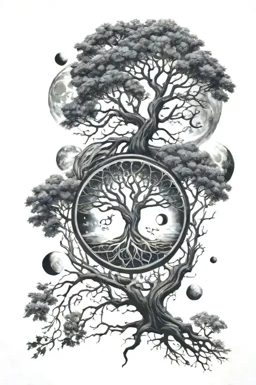 Moon Phases With Tree Of Life Intertwined