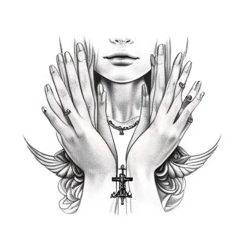 Christian Female Hands Praying With Rosary Around Hands