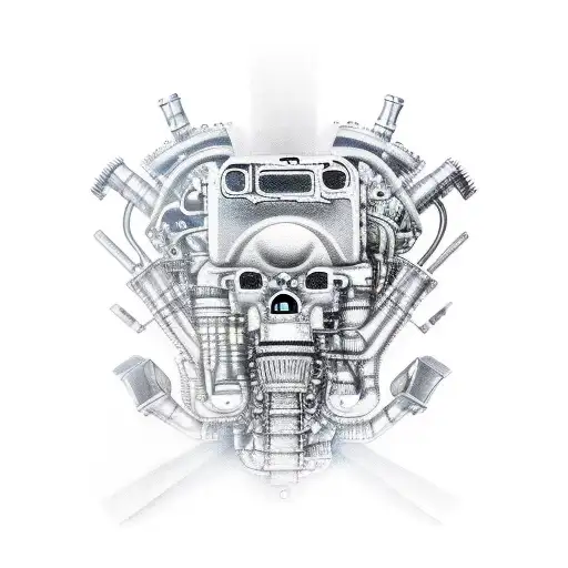 Create A Realistic Tattoo Of A Mechanic Working On A Digital Car Engine