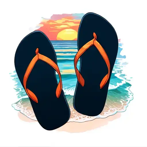 Beach Scene Sunrise With Flipflops