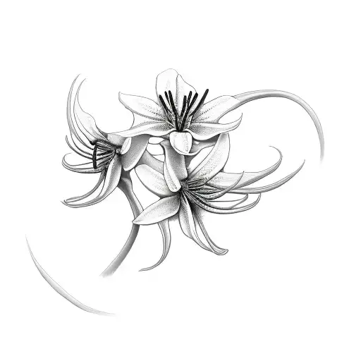 Three White Spider Lilies On A Black Background