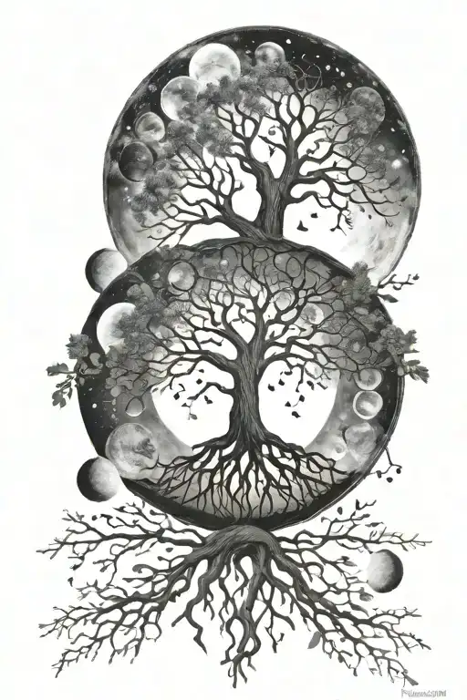 Moon Phases With Tree Of Life Intertwined