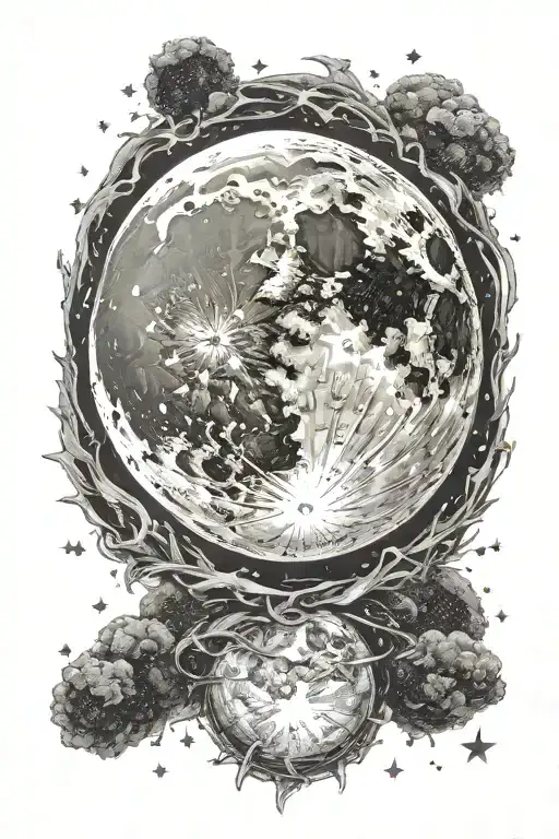 Realistic Full Moon Surrounded By Stars