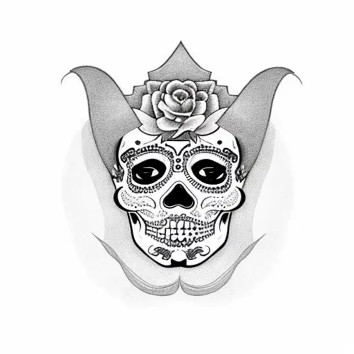 La Catrina Life-like Portrait Wearing Brimmed Hatin Black And White