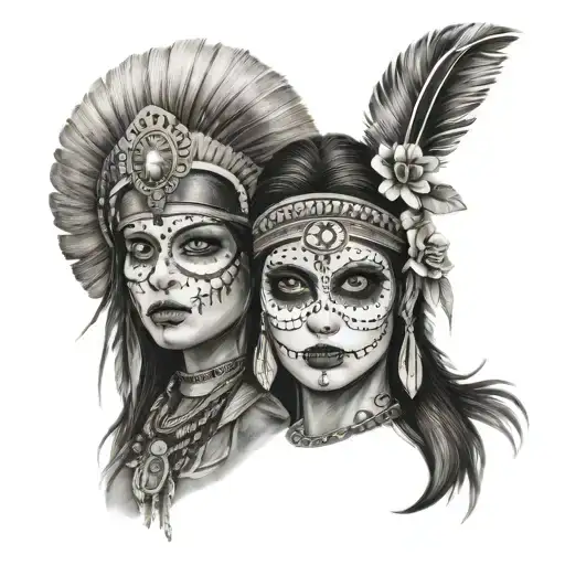 Female Indian Warrior And Mexican Female Warrior Or Catrina