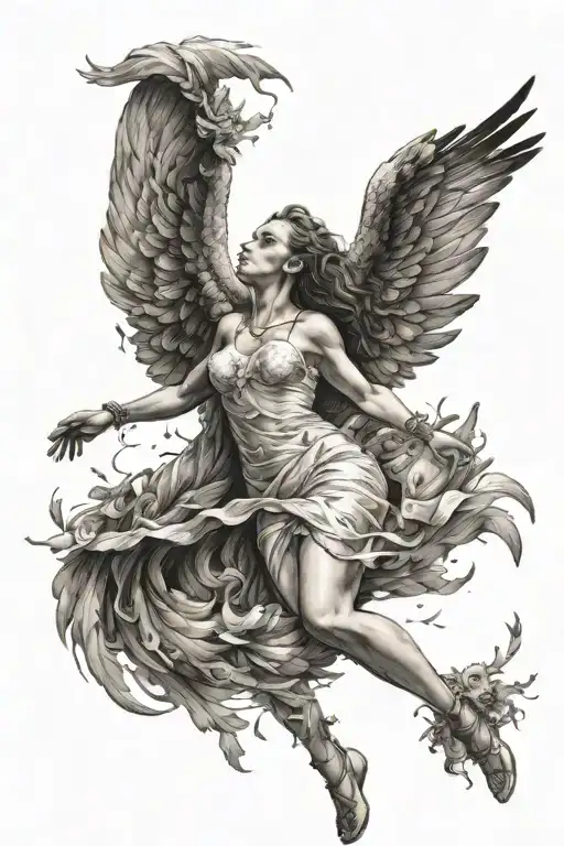 Female Icuras Falling Angel With Feathers