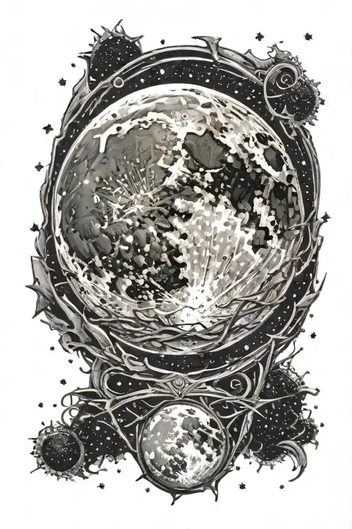 Realistic Full Moon Surrounded By Stars