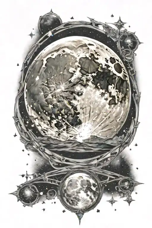 Realistic Full Moon Surrounded By Stars