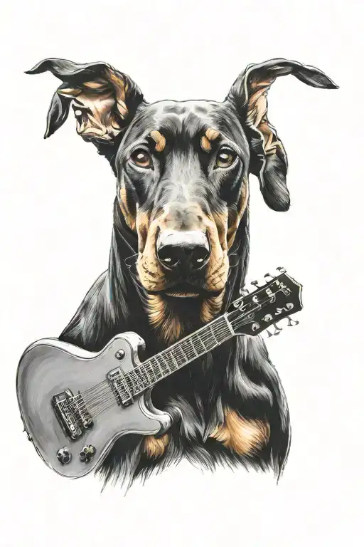Doberman Playing Guitar