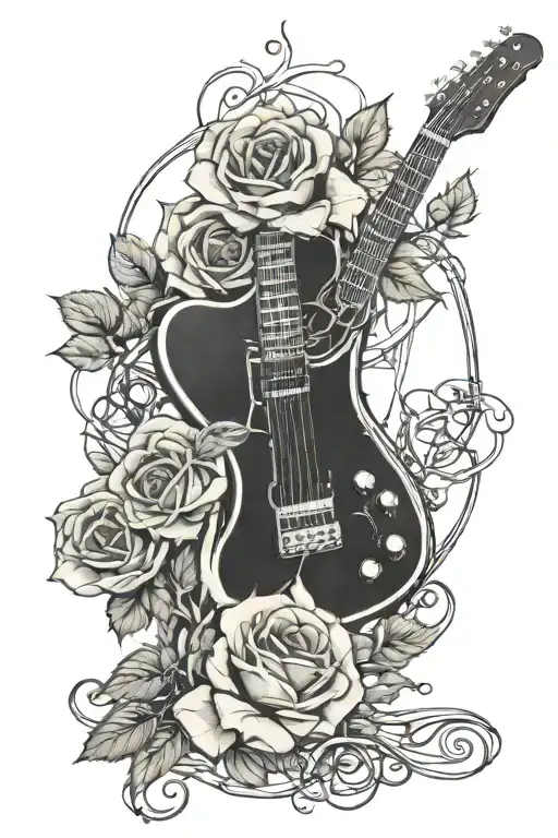 Electric Guitar Intertwined With Rose Vines