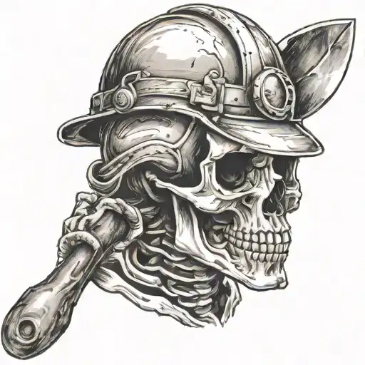 Skeleton Wearing A Hard Hat Holding A Shovel