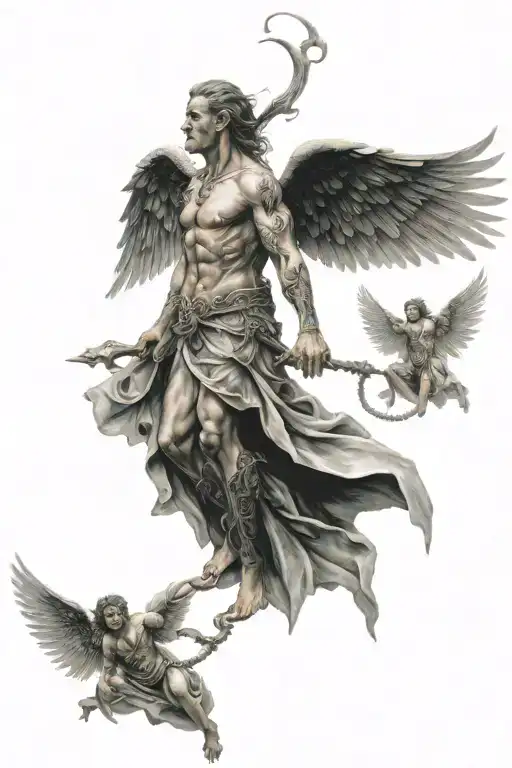 Scary Realistic Full Back With Angels And Demons