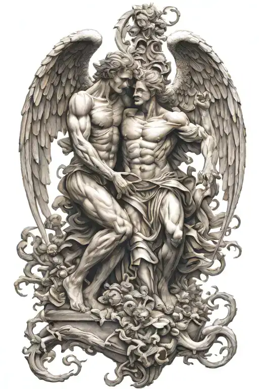 Scary Realistic Full Back Of Angels And Demons Fighting