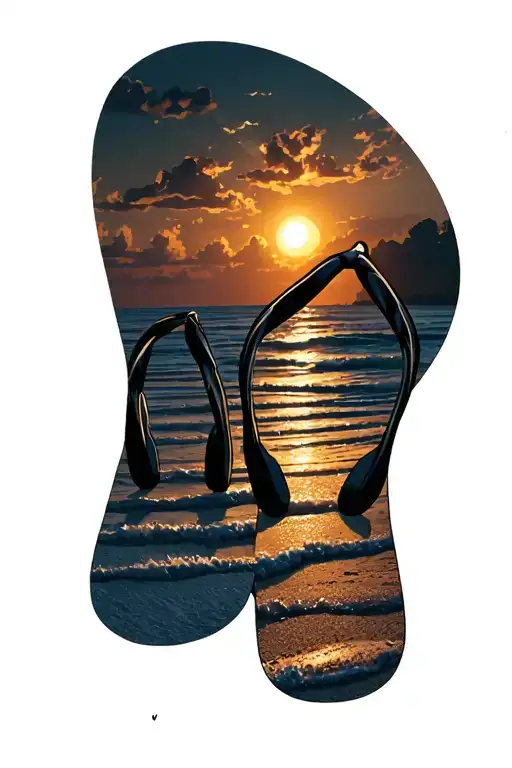 Beach Scene Sunrise With Flipflops