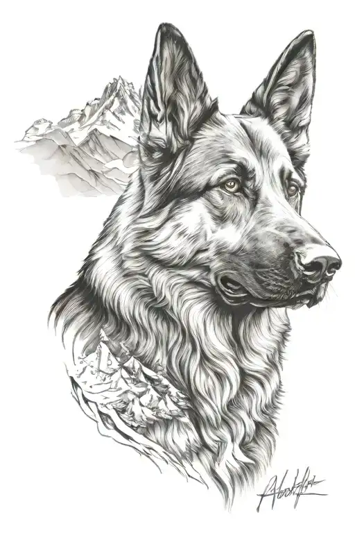 German Shepherd Mountain As A Background