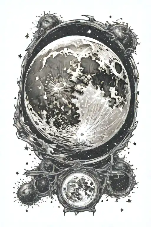 Realistic Full Moon Surrounded By Stars