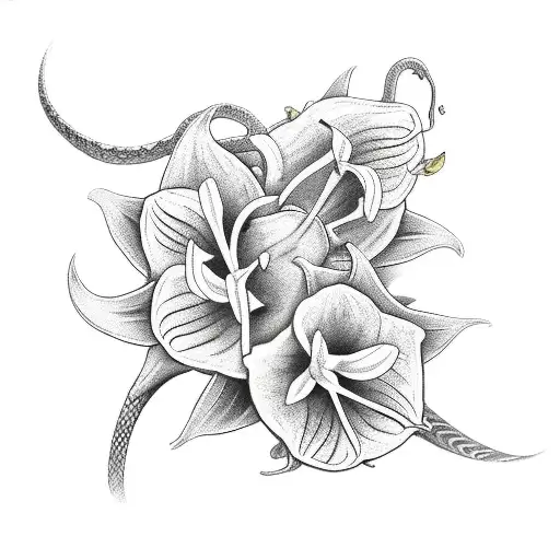 Sword And Snake With Daffodils And Lilly Of The Valley