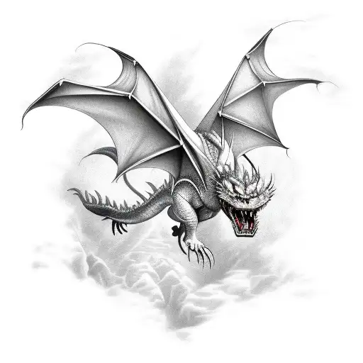 Fantasy Dragon In Flight In Northern Style