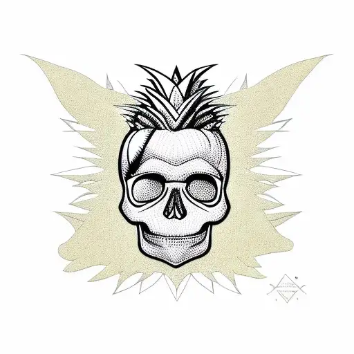 Skull With Pineapple Trolls With Beard And Hipster Glasses