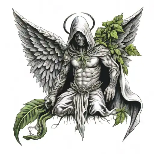 Hooded Angel Warrior With Weed Leaf Intertwined