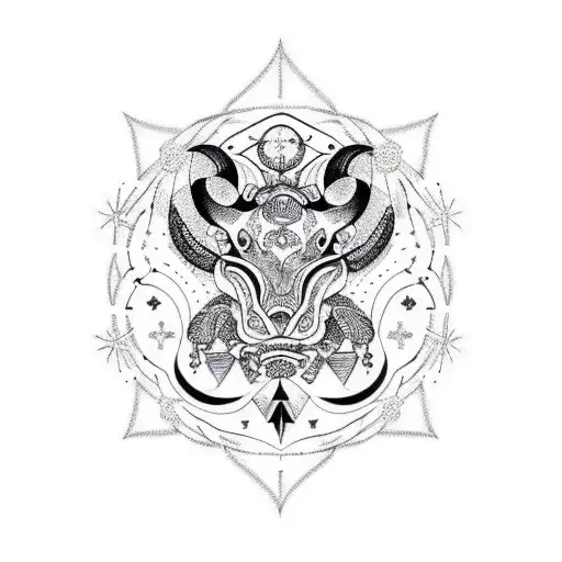 A Blackwork Tattoo Design Featuring A Leo Constellation And A Scorpio Constellation Merging Into One