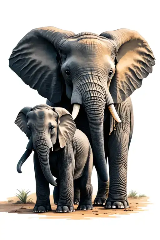 1 Kid Elephant And An Adult Elephant Holding Trunks
