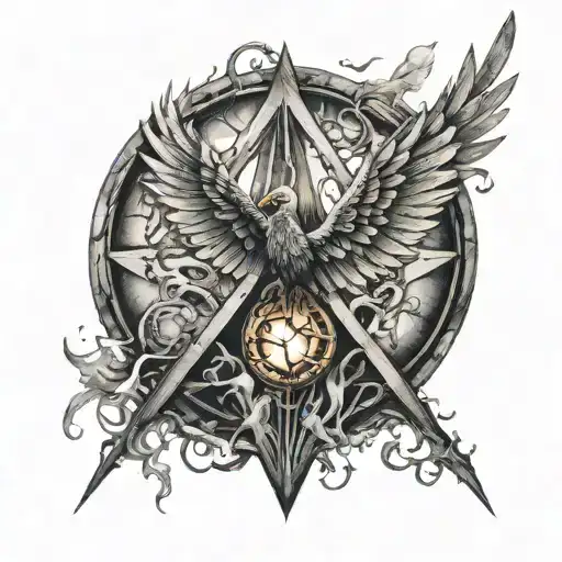 Deathly Hallows With Pheonix Bird Rising From Ashes