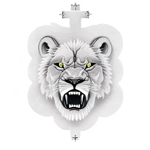 Roaring Lion With A Cross In The Forefront